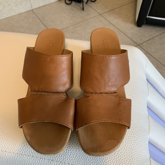 NEW Ugg Eirene Tan Brown Leather Espadrilles Wedge Sandal Size 6.5, $99.99 - Picture 1 of 6
